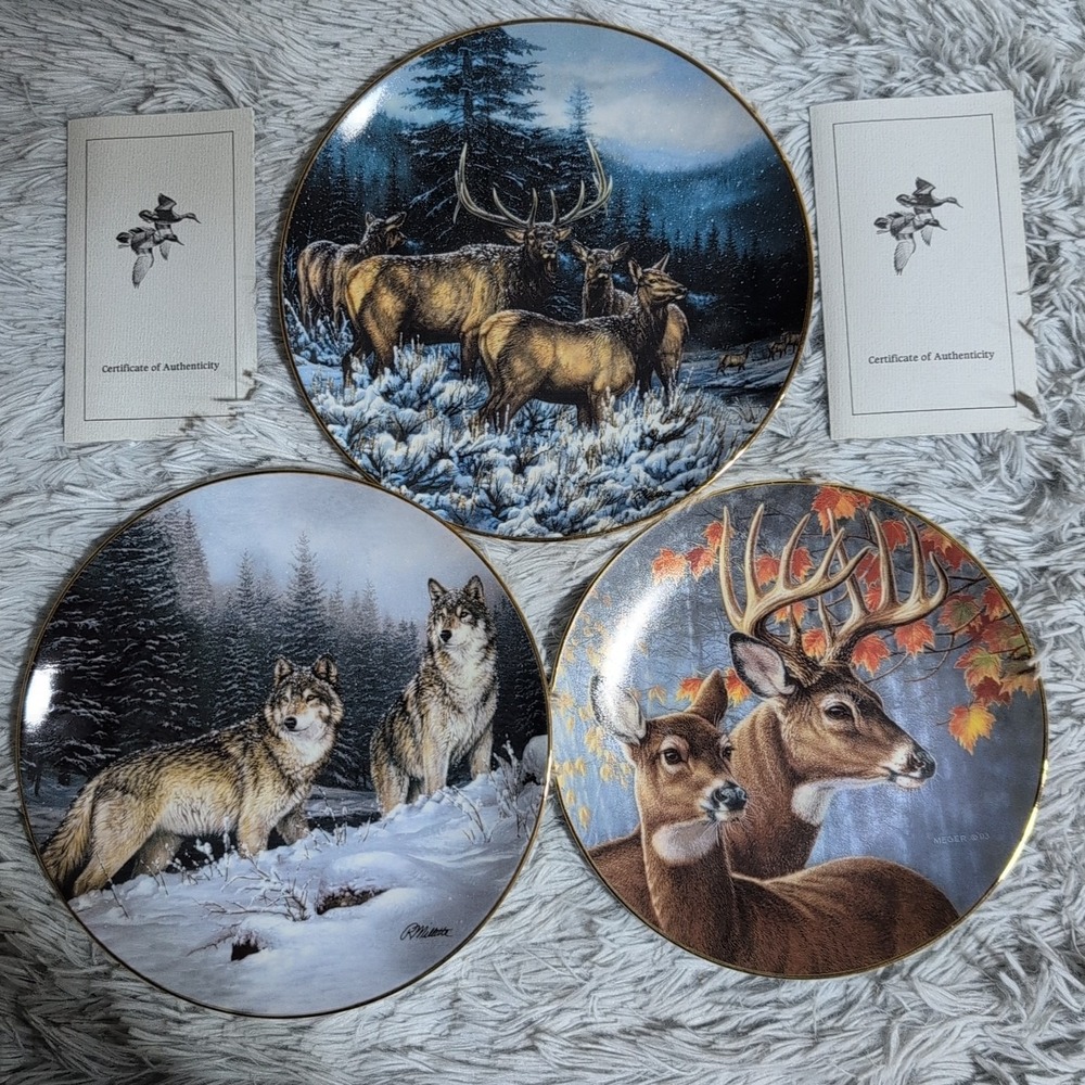 Vintage Collection Plates Elk Deer Wolf 90's Wild Wings‎ Hamilton Millitte 8"